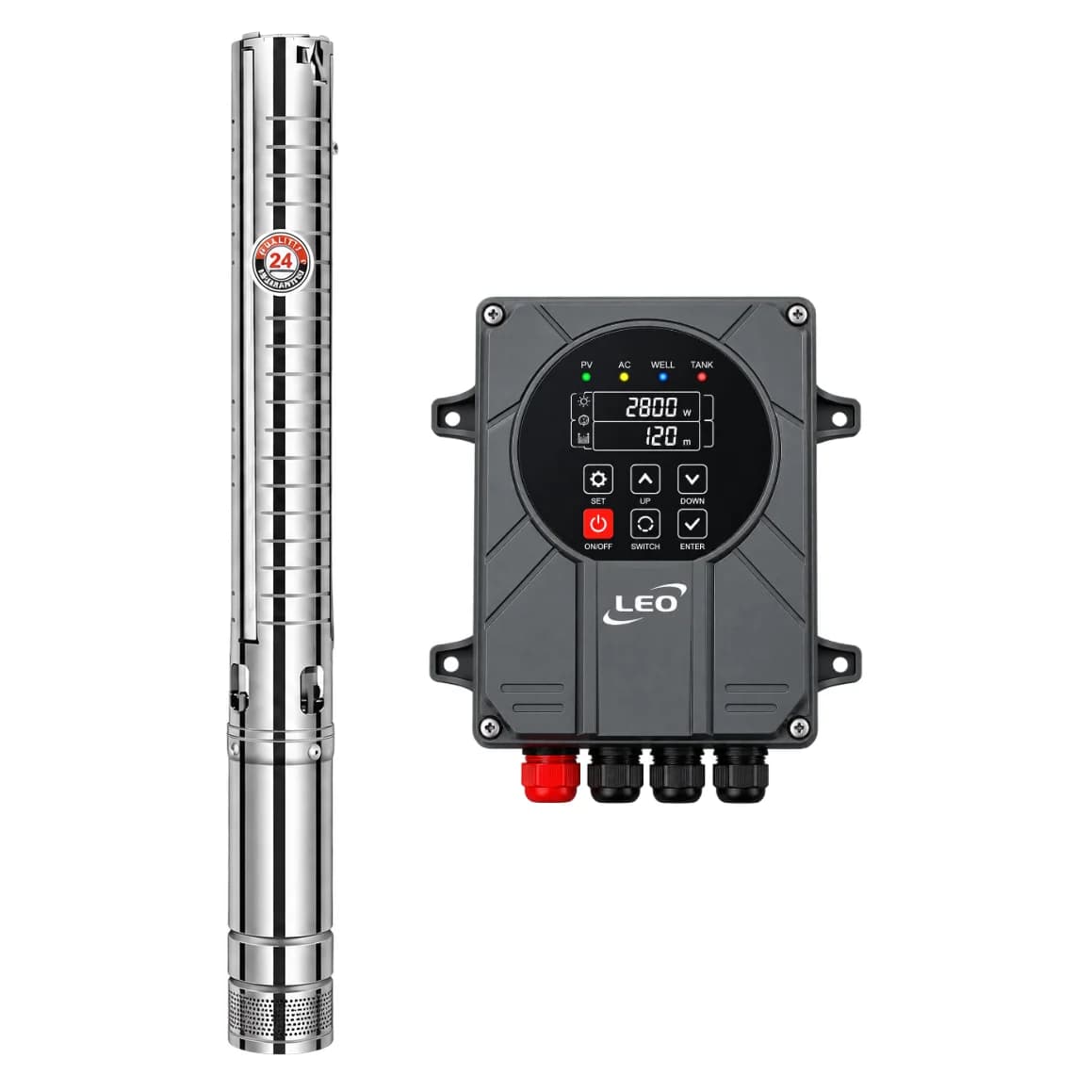 Bomba solar sumergible de pozo 4LPY 15-108-200-2200 DSF 108 m 2200W AC/DC LEO